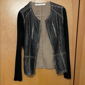 Lola & Sophie Black and Gray Frayed Edge Blazer